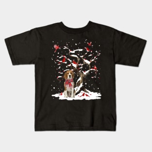 Beagle Scarf Cardinal Snow Christmas Kids T-Shirt